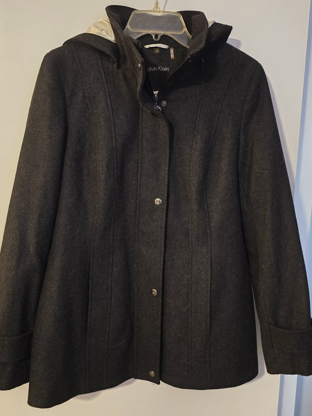 Calvin Klein Women’s Black Wool Blend Hooded Coat